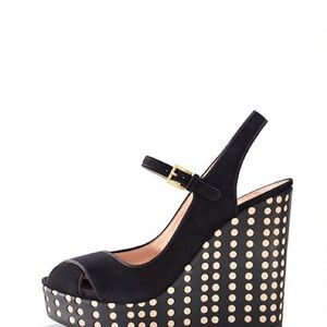 Tory Burch Ollie Black Suede Platform Wedge Slingback Heel Sandals